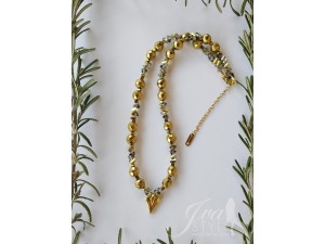 Sjajna ogrlica od hematita, staklenih peli i nerđajućeg čelika