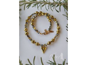 Sjajna ogrlica od hematita, staklenih peli i nerđajućeg čelika