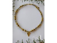 Sjajna ogrlica od hematita, staklenih peli i nerđajućeg čelika