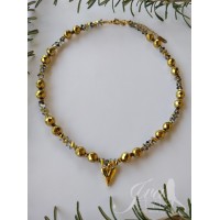 Sjajna ogrlica od hematita, staklenih peli i nerđajućeg čelika